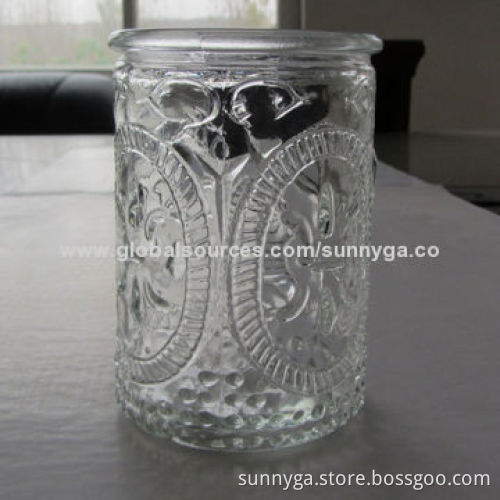 Glass Candle Jar with Emboss Pattern Decorated